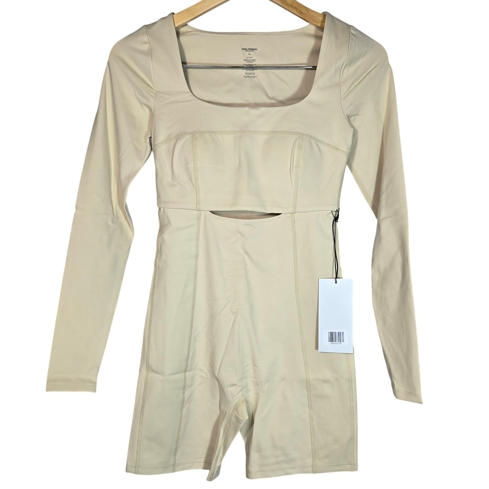 Girlfriend Collective Willow Kelsey Seamed Unitard Oat Long Sleeve Cutout XS NWT